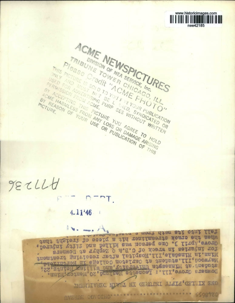 1946 Press Photo Leonette Neslund and William Heintz Treated for a Train Wreck