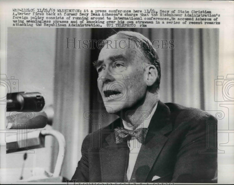 Load image into Gallery viewer, 1959 Press Photo Secy of State Christian Harter fires back at Dean Acheson
