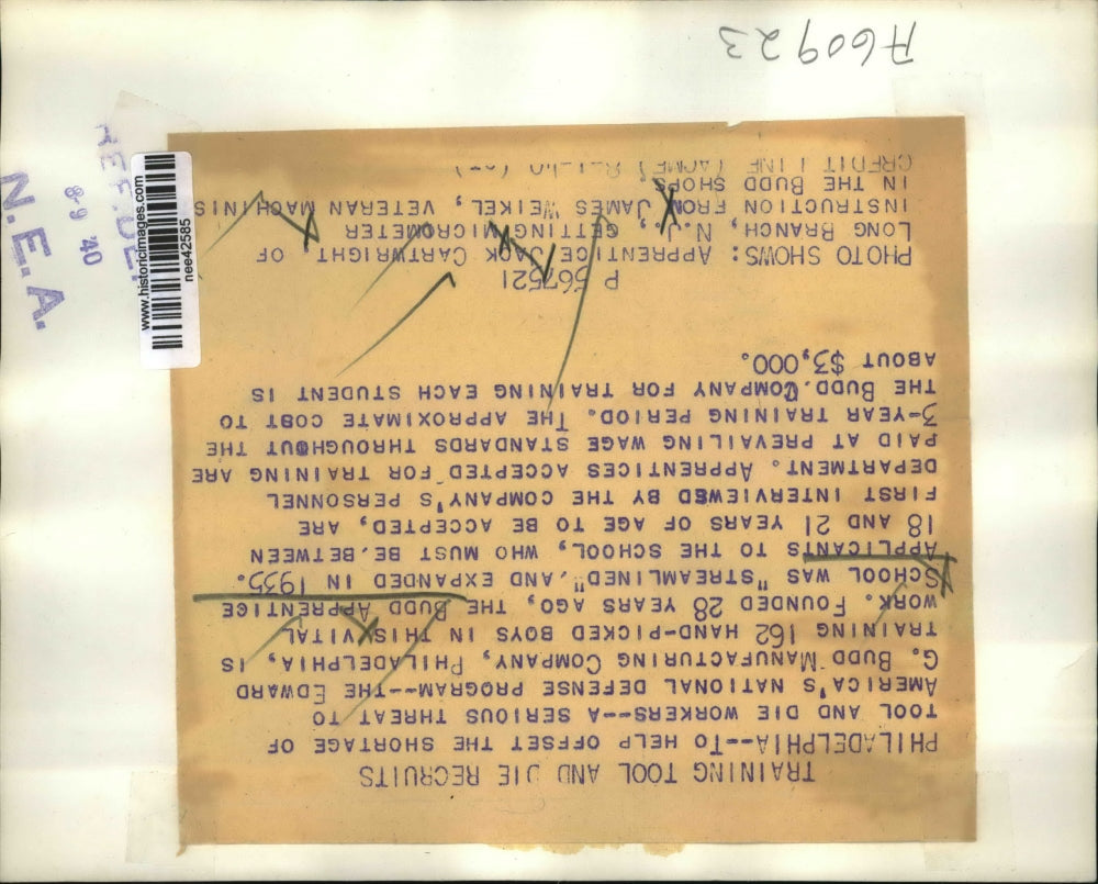 1940 Press Photo Jack Cartwright and James Weikel, Budd Apprentice School, Penn.