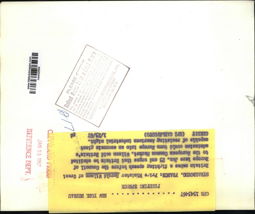 1967 Press Photo Strasbourg France, Prime Minister Harold Wilson Of Britain.