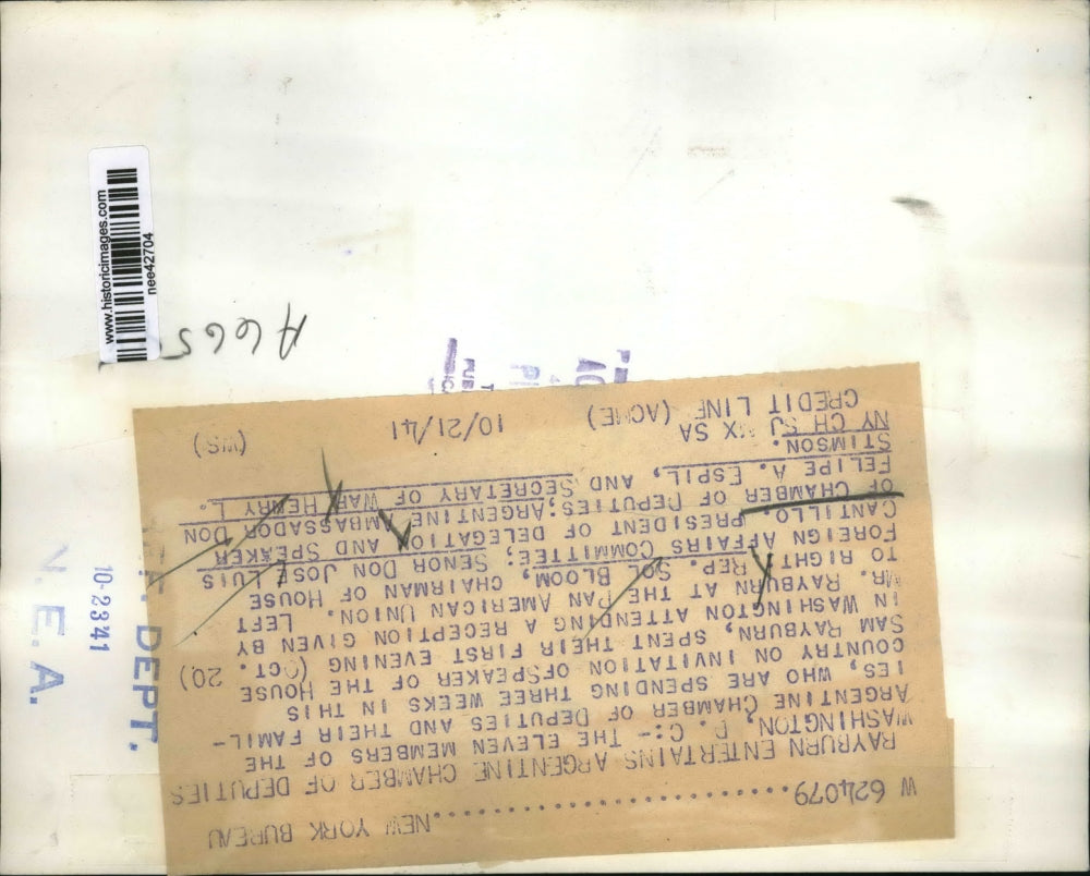 1941 Press Photo Rep Sol Bloom, Senor Don Jose Luis Cantillo, Argentine