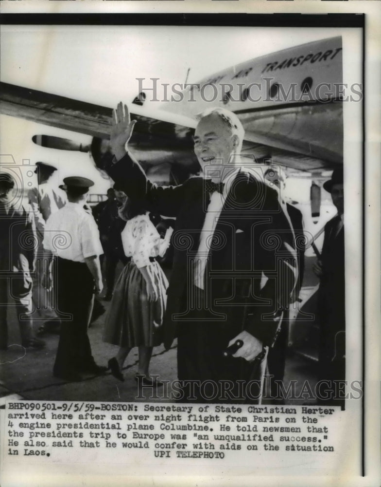 1959 Press Photo Sec of State Christian Herter flight Boston