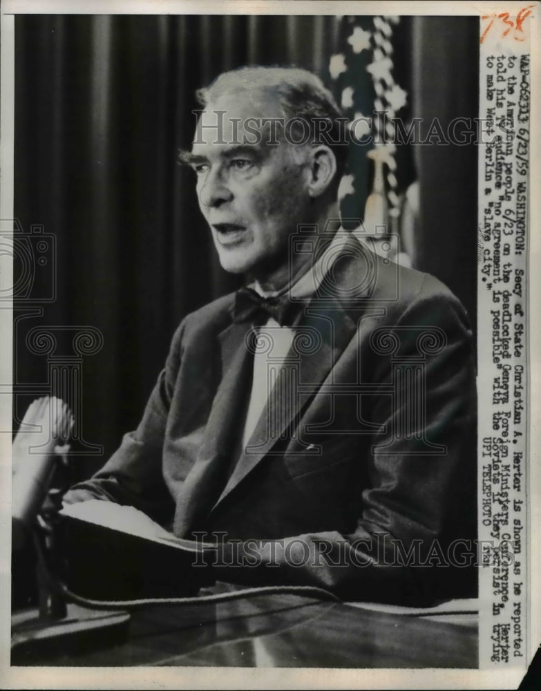 Load image into Gallery viewer, 1959 Press Photo Secretary of State Christian A. Herter Geneva Foreign Ministers
