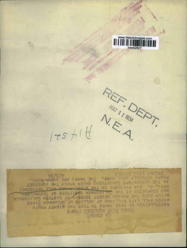 1934 Press Photo California Institute of Technology tank test pumps - nee42827