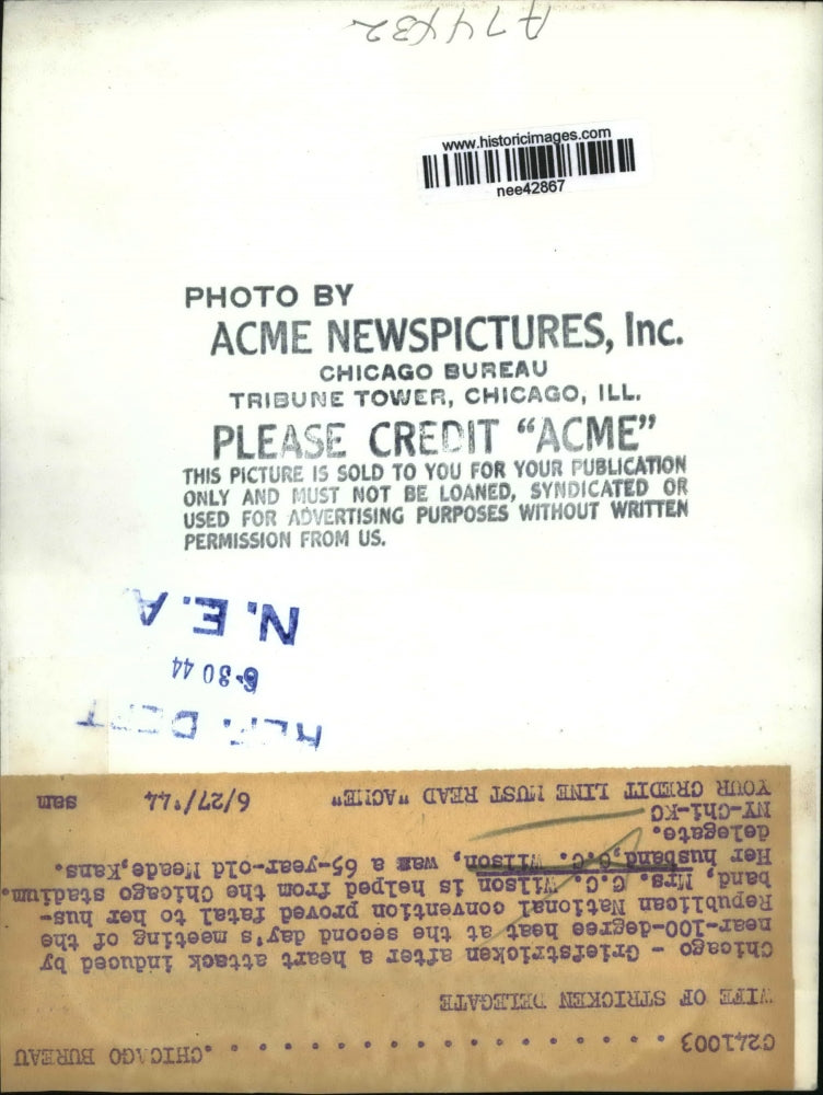 1944 Press Photo Chicago,Mrs C.C. Wilson Lost Husband To Heart Attack.