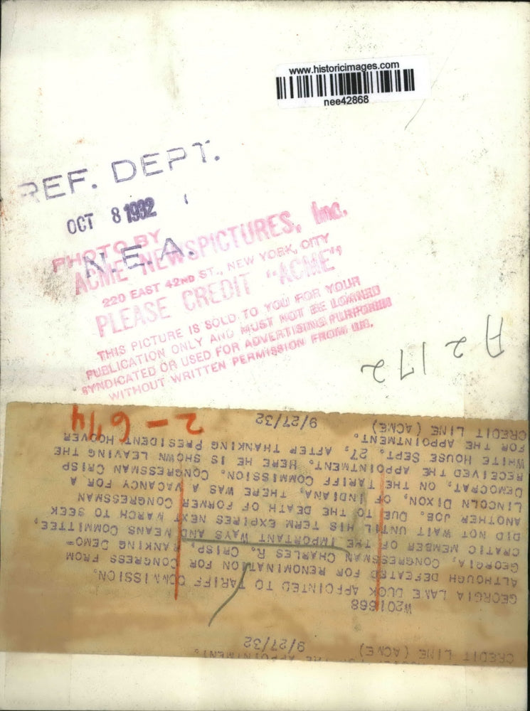 1932 Press Photo Charles R Crisp, Democratic Member Defeated For Renomination.