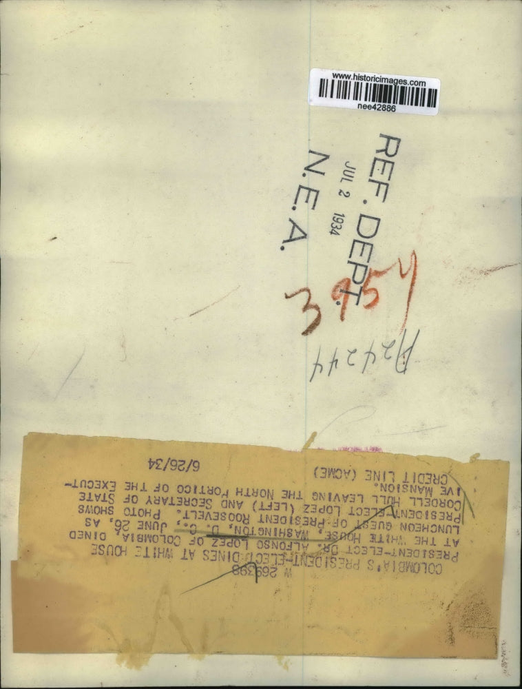 1934 Press Photo Washington- President elect Dr. Alfonso Lopez of Columbia.