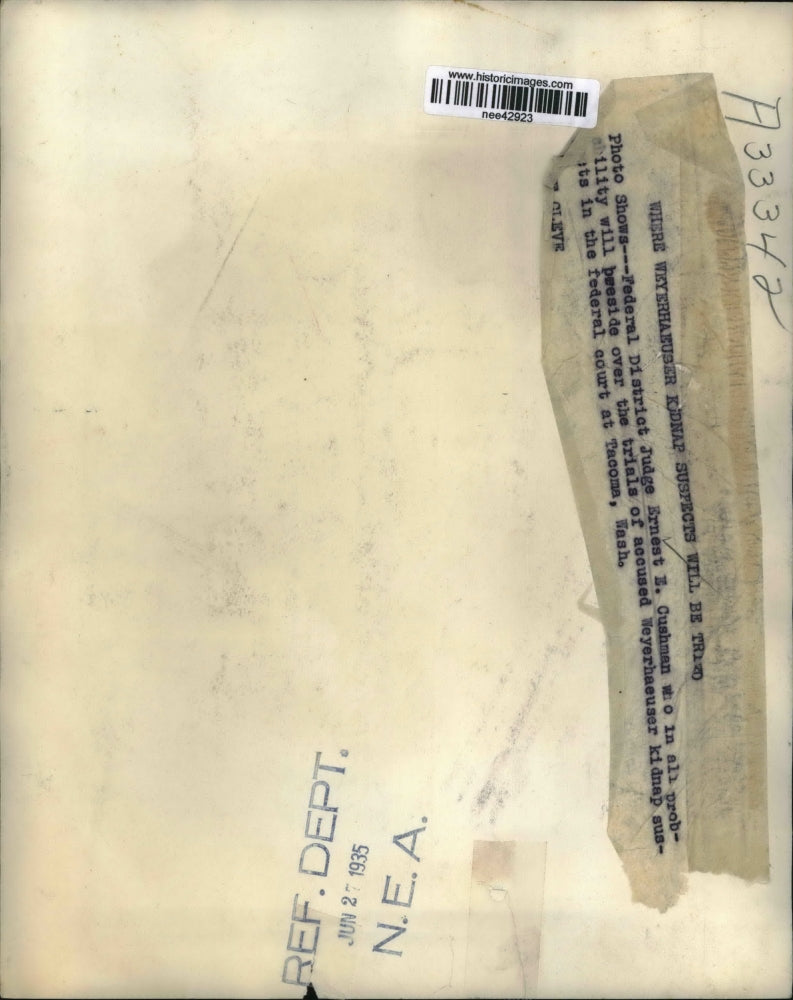 1935 Press Photo Federal Court Judge Ernest E Cushman. - nee42923