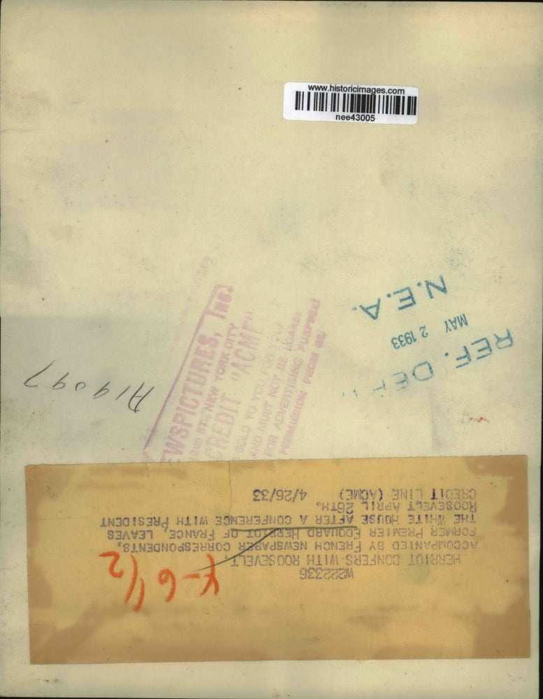 1933 Press Photo Former Premier Edouard Herriot leaves White House.