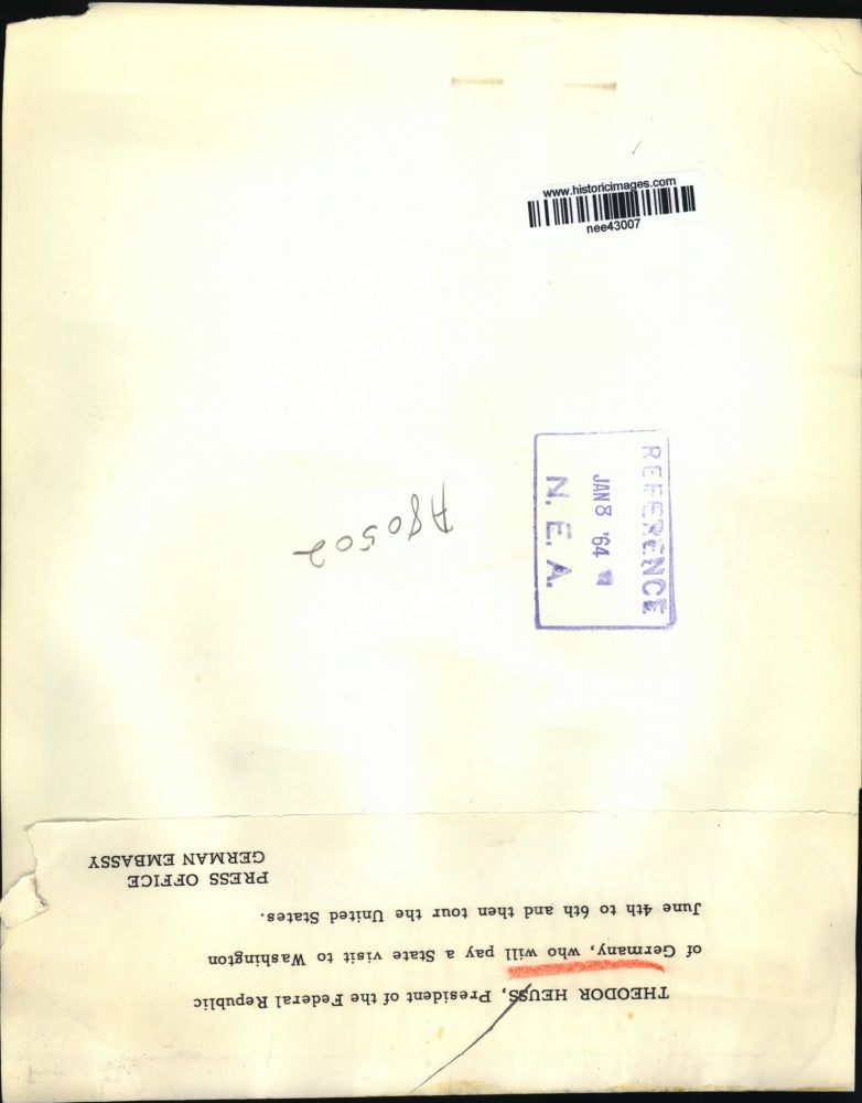 1964 Press Photo Theodor Heuss, President of the Federal Republic of Germany.