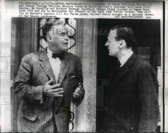1959 Press Photo Sec of State Christian Herter , Maurice Couve De Murville,