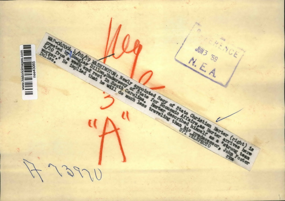 1959 Press Photo Sec of State Christian Herter, Douglas Dillon in South Carolina