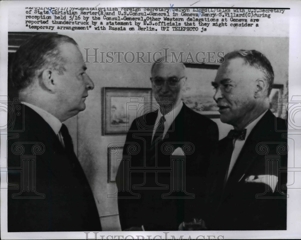 1959 Press Photo British Foreign Secy Selwyn Lloyd with Christian Herter.