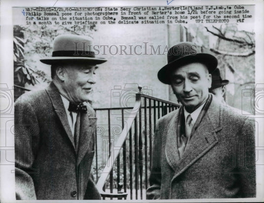1960 Press Photo Christian A. Herter, Phillip Bonsal pose for Photographers