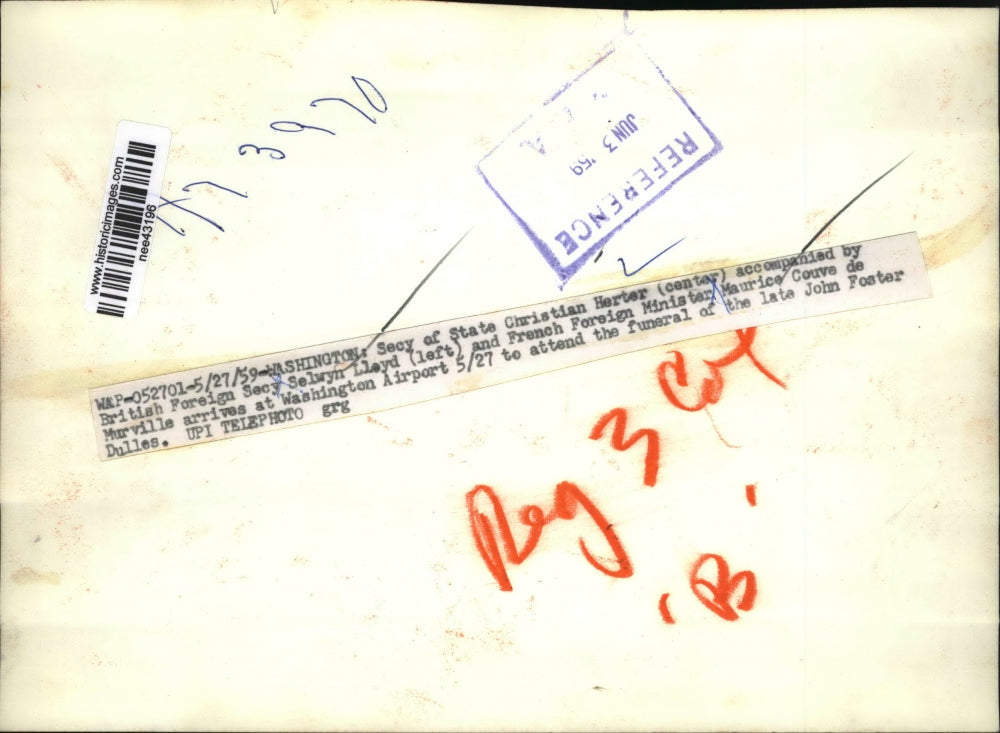 1959 Press Photo Sec of State Christian Herter, Selwyn Lloyd Maurice Couve de