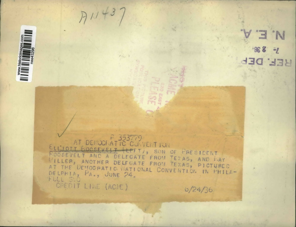 1936 Press Photo Elliott Roosevelt, Jay Miller and another delegate from Texas