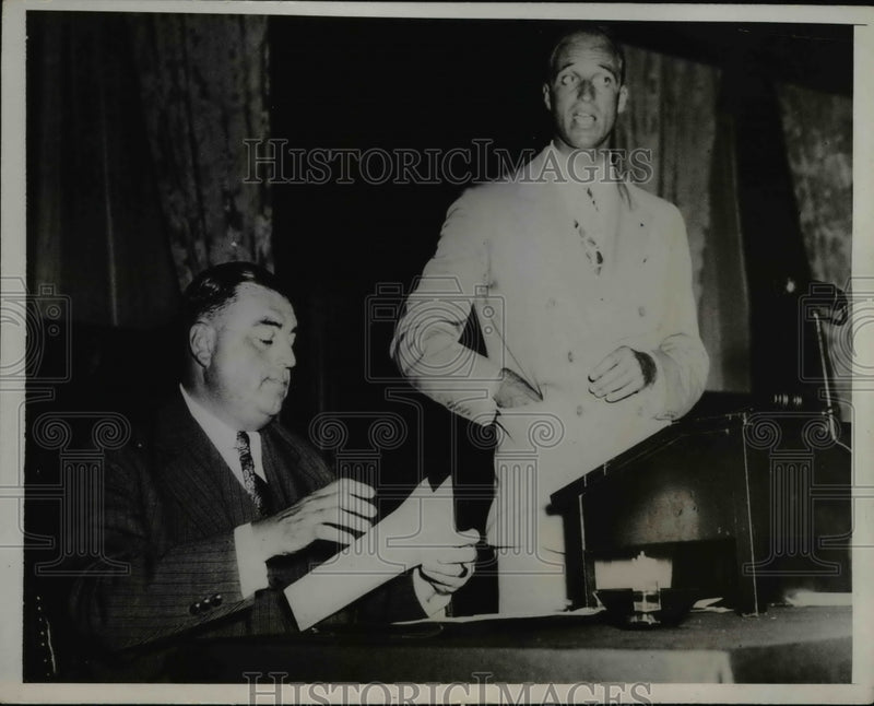 Load image into Gallery viewer, 1937 Press Photo James Roosevelt, Gov. C.F. Hurley Offers job Plan
