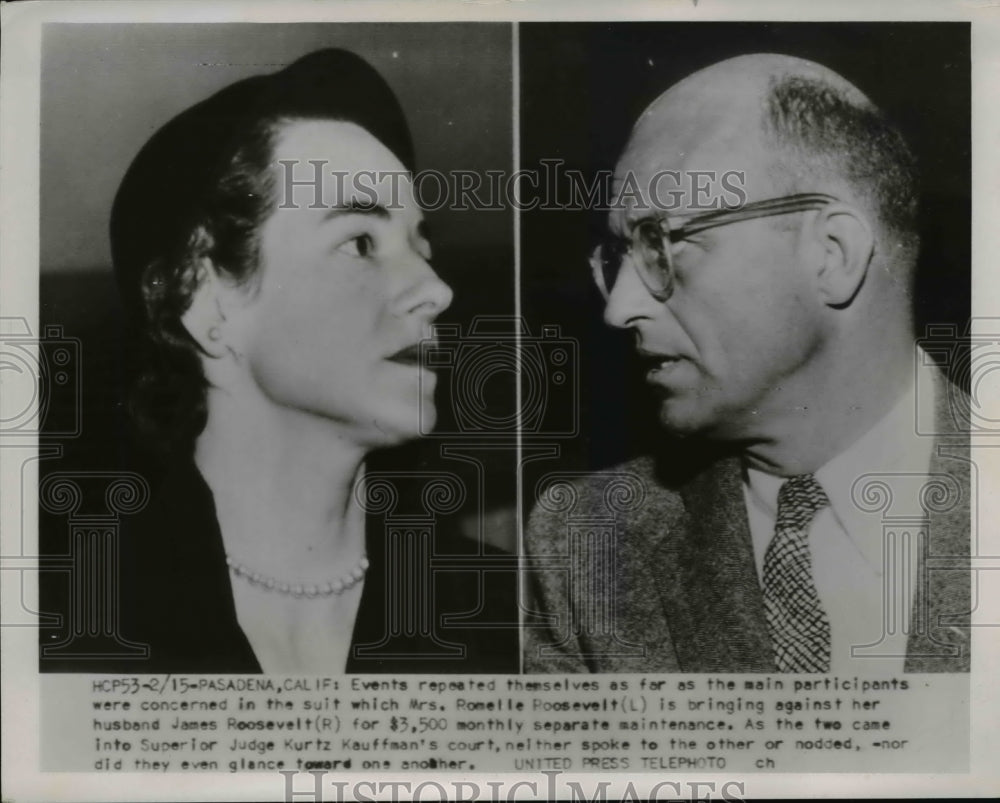 1954 Press Photo Mrs. Ronelle Roosevelt sued Husband James Roosevelt Judge Kurtz