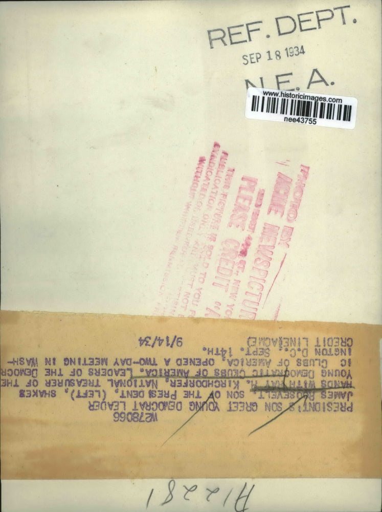 1934 Press Photo James Roosevelt, Ray. H. Kirchdorer Democratic Clubs of America