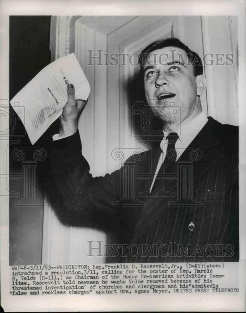 1953 Press Photo Rep. Frankin D. Roosevelt, jr. Washington