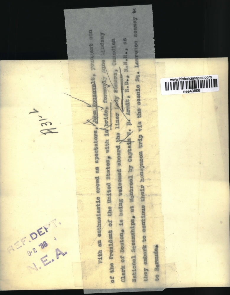 1938 Press Photo John Roosevelt, bride, Liner Lady Somers