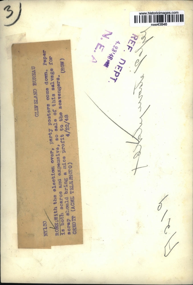 1948 Press Photo Rome Election over party posters come down. - nee43846