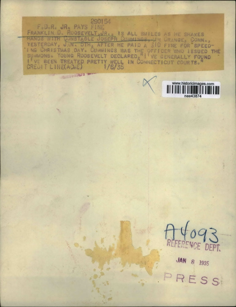 1935 Press Photo Franklin D Roosevelt Jr. Smiles With Joseph Cummings.