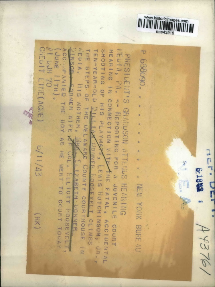 1943 Press Photo William Roosevelt and Elizabeth Winsor Juvenile Courthouse