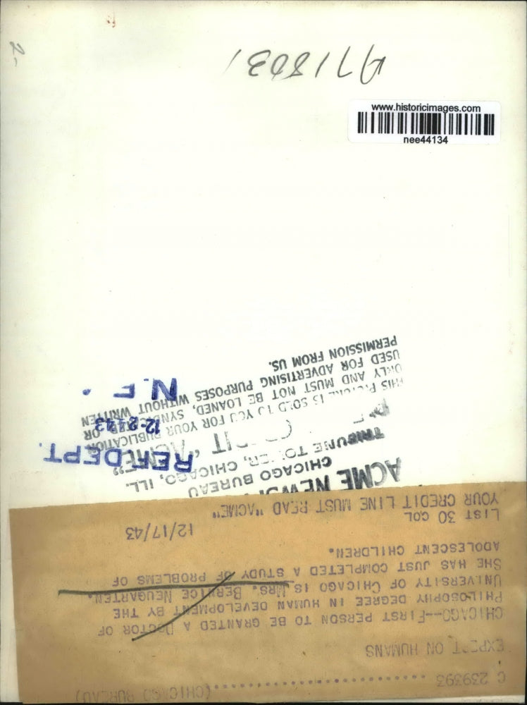 1943 Press Photo Mrs. Bernice Neugarten Chicago Doctor of Philosophy Degree