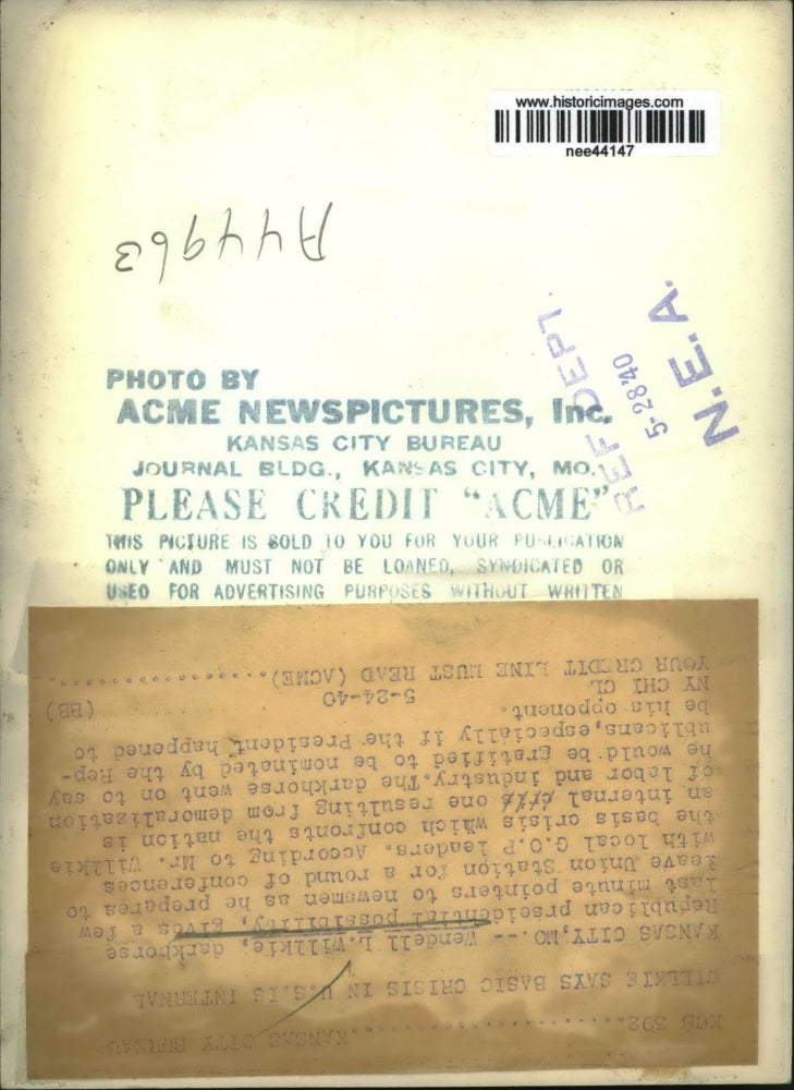 1940 Press Photo Kansas City Wendell Wilkie Darkhorse GOP Presidential Candidate