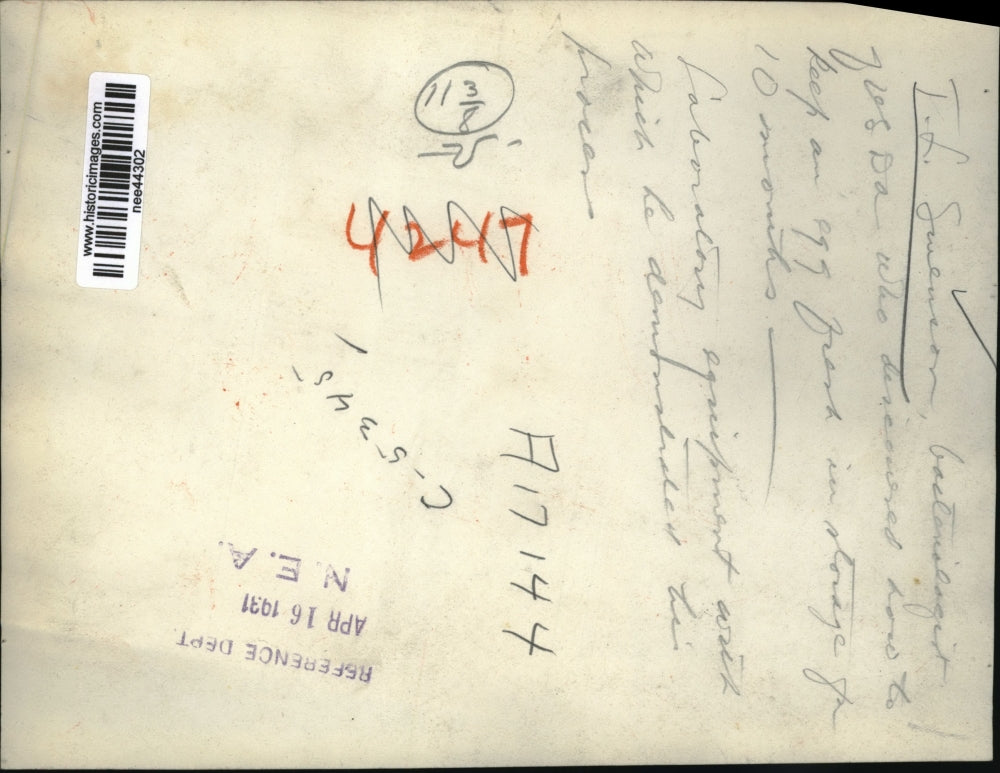 1931 Press Photo T L Swenson, bacteriologist of USDA made a discovery.