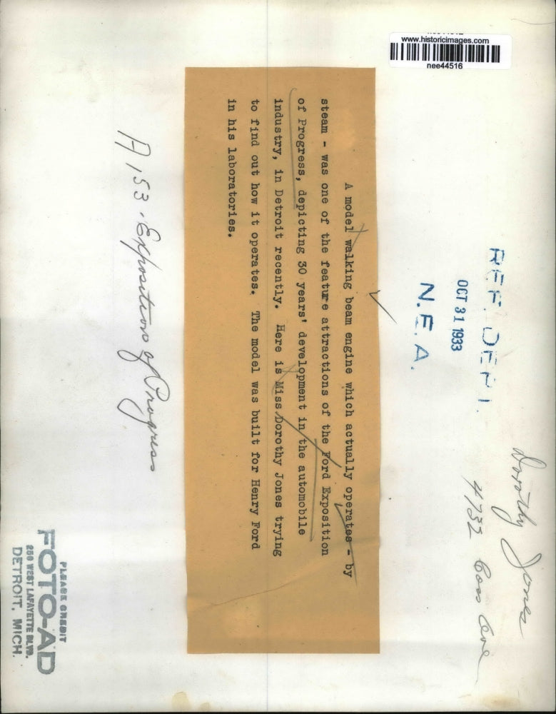 1933 Press Photo Ford Exposition of Progress depicting 30 yrs development.