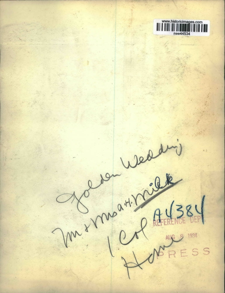 1934 Press Photo Mr. and Mrs. A H Milk Golden Wedding Anniversary - nee44534