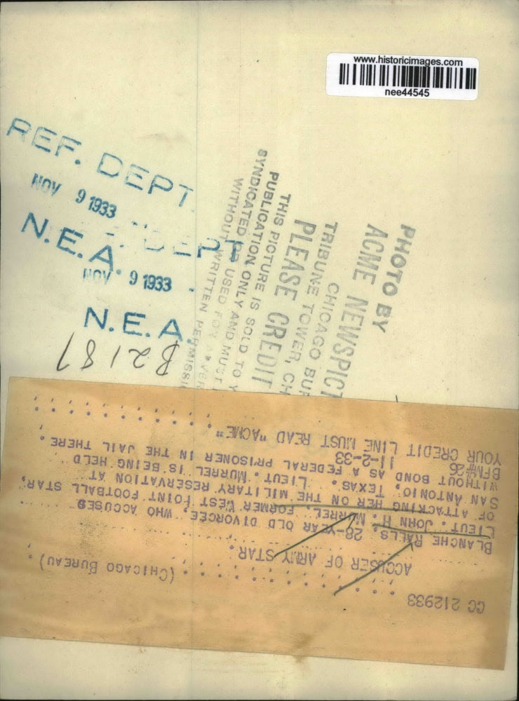 1933 Press Photo Blance ralls accuser of Lt John H Murrel of attacking her.