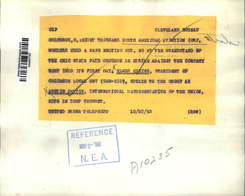 1953 Press Photo of Elmer Adkins President of Columbus Local 927 (UAW-CIO)