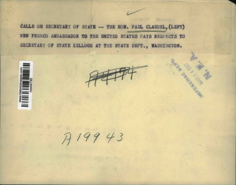 1927 Press Photo Hon. Paul Claudelm Frech Ambassador to US pays respects.
