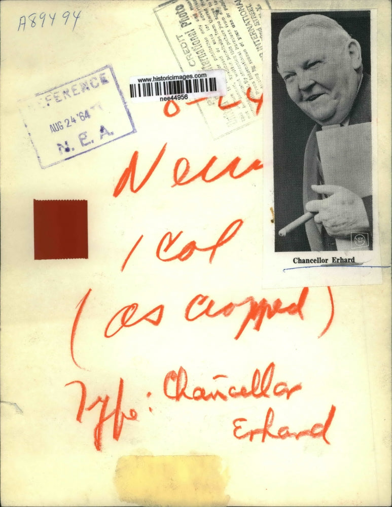 1964 Press Photo Chancellor Erhard - nee44956