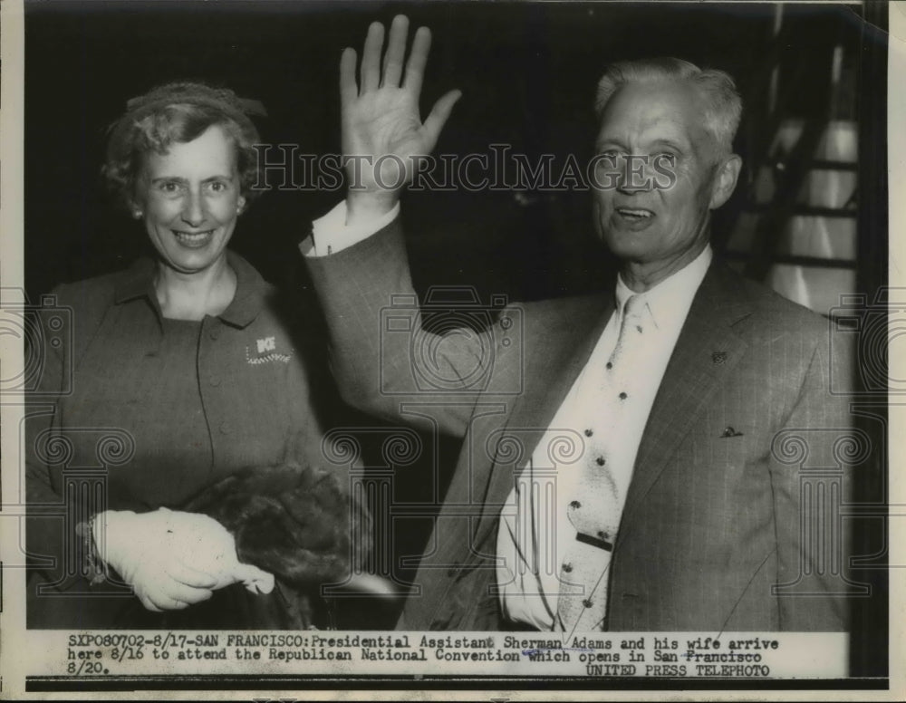 1956 Press Photo San Francisco Assistant Sherman Adams and his wife.