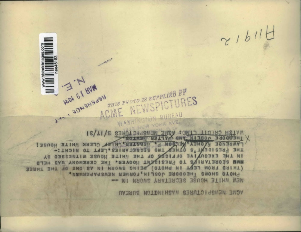 1931 Press Photo Theodore Joslin Sworn in as White House Secretary - nee45183