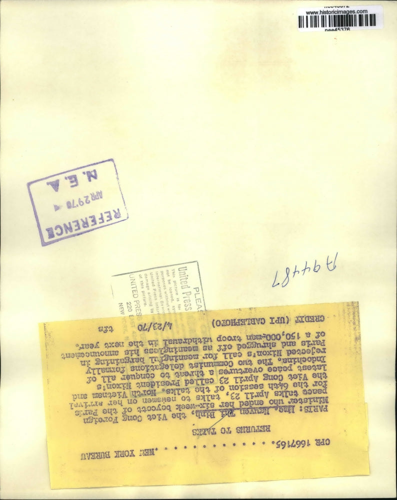 1970 Press Photo Viet Cong Foreign Minister Nguyen Thi Binh Talks to Reporters