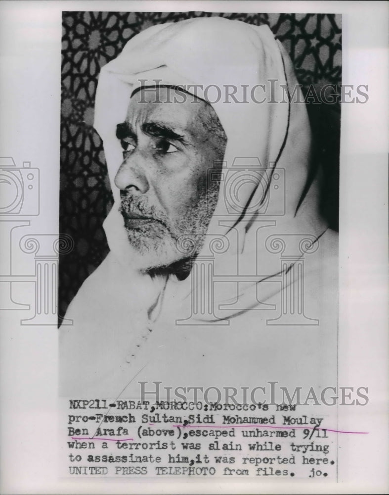 1953 Press Photo Sidi Mohammed Moulay Ben Arafa Escapes from Terrorrist