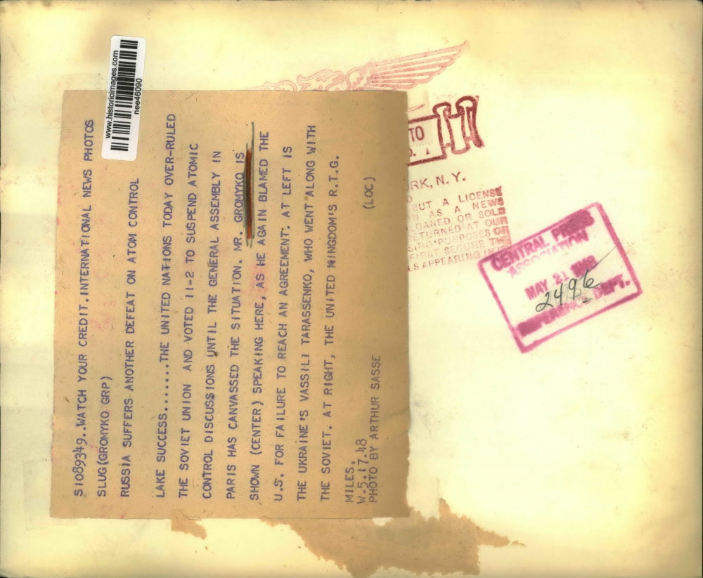 1948 Press Photo Vassili Tarassenko, Andrei Gromyko at United Nations Assembly