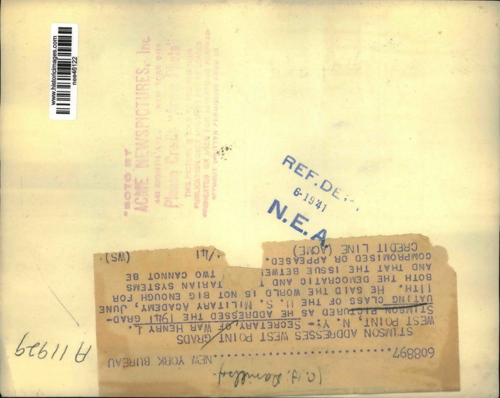 1941 Press Photo War Secretary Henry L. Stimson Addresses West Point Graduates