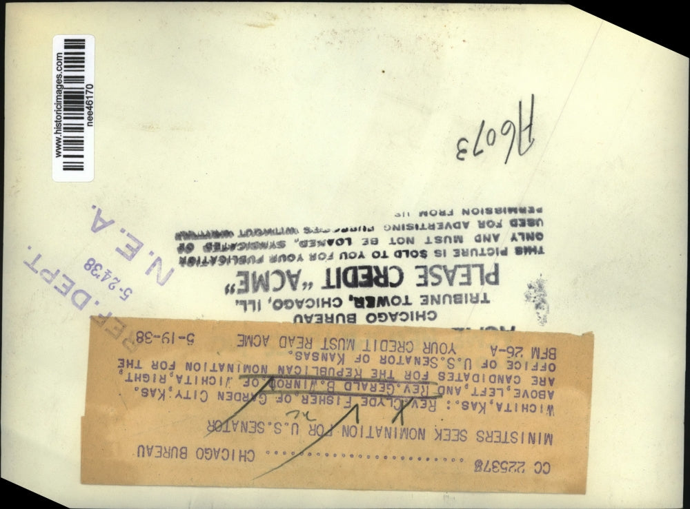 1938 Press Photo Rev.Clyde Fisher & Rev Gerald B. Winrod Nominated as Senator