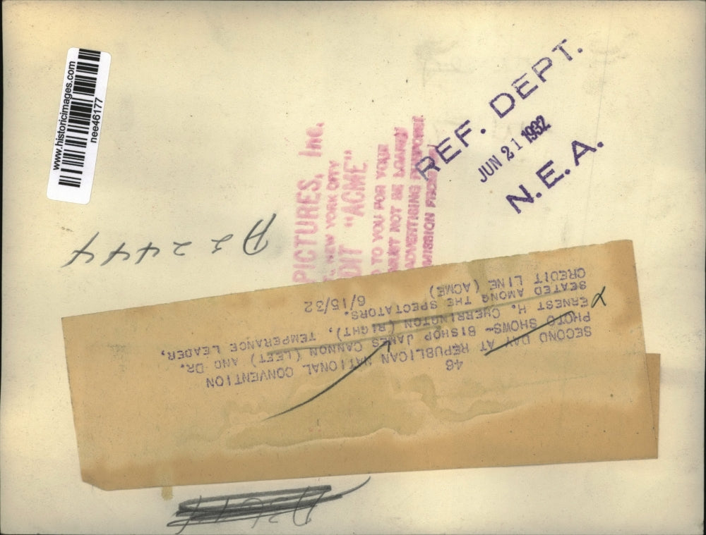 1932 Press Photo Bishop James Cannon and Dr. Ernest H. Cherrington at Convention