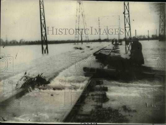 1935 Press Photo Flooded Kazaki River Over Railroad Tracks in Japan- Historic Images