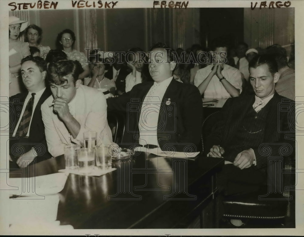 1938 Press Photo John Steuben, Edward Velisky, Charles Fagan, H. Vargo Hearing