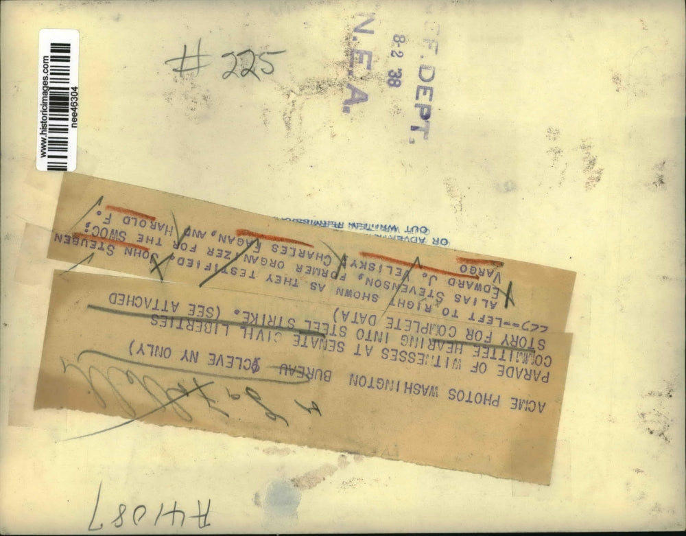 1938 Press Photo John Steuben, Edward Velisky, Charles Fagan, H. Vargo Hearing