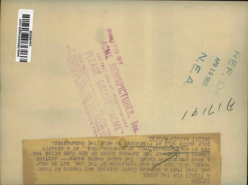 1933 Press Photo Justice Edward R. Finch Tagged by Bernice Wall, Golf Benefit