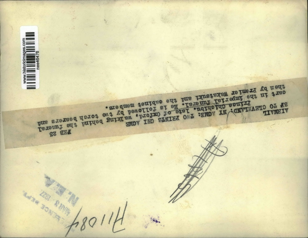 1927 Press Photo of Prince Chichibu walking behind the funeral cart on the imper